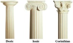 The three orders of Greek capitals, with fluted shafts.